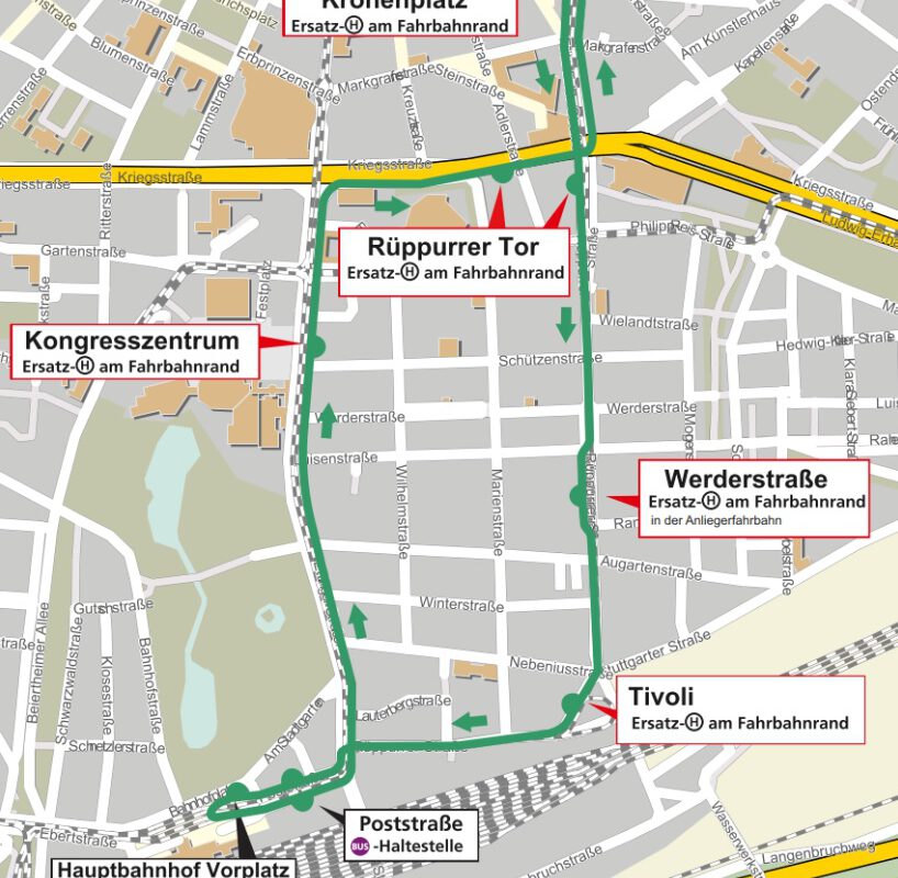 Linienplan der Ersatzlinie 10 während Baumaßnahmen